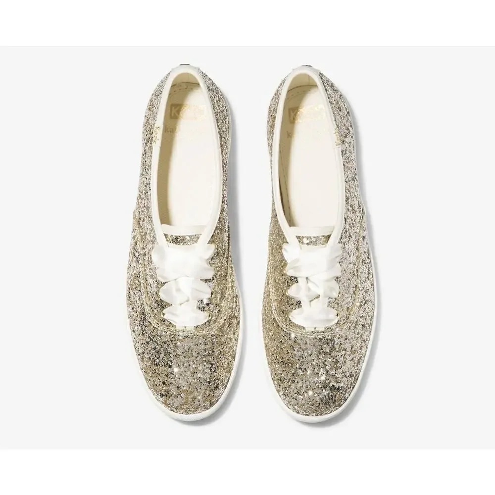Kate Spade x Keds Champion Gold Glitter Womens Sneakers Trainers Shoes Size 6